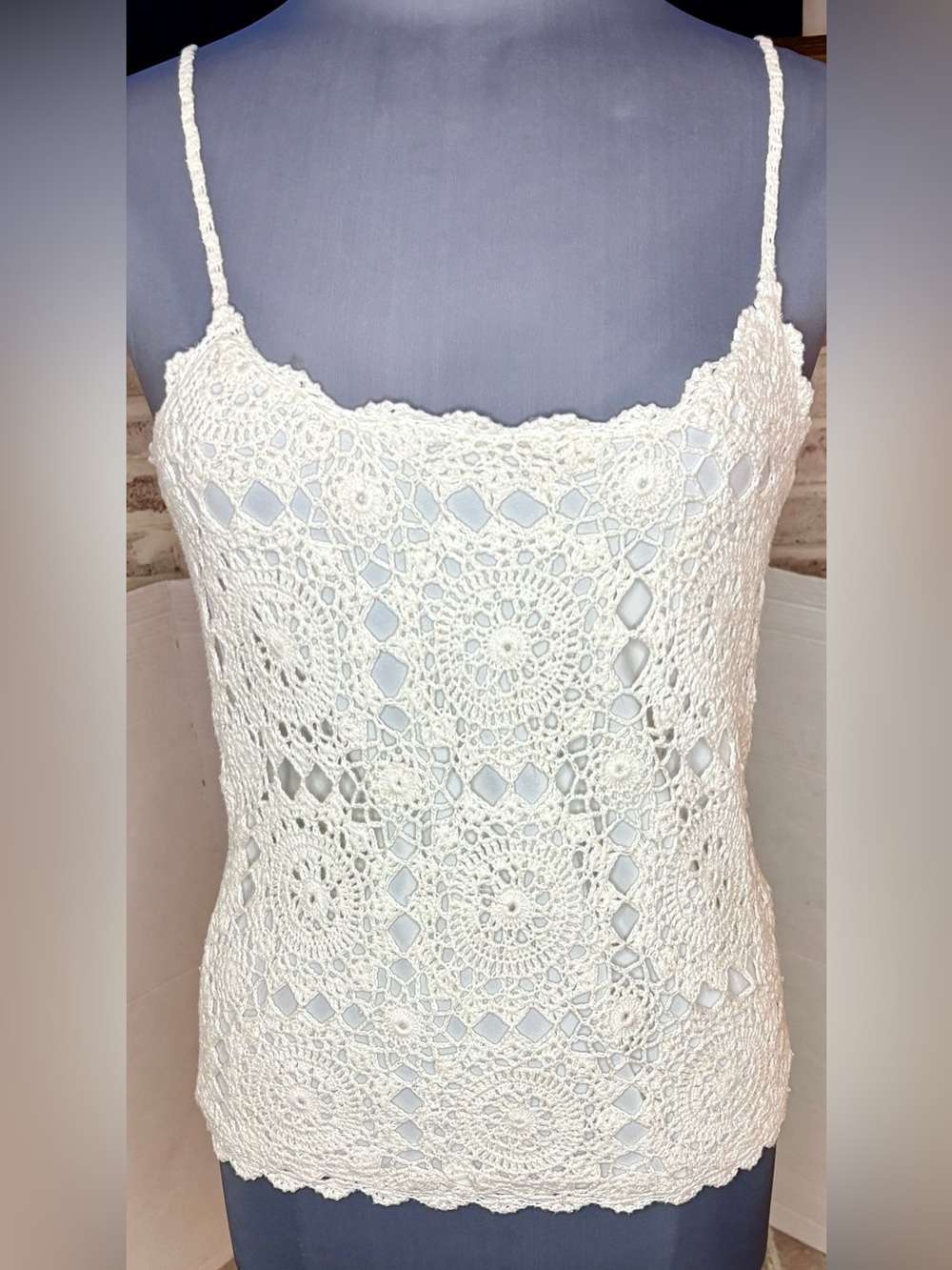 Lauren Ralph Lauren Sevilla Hand Knit Crochet Camisole Tank Pearl NWT Size M - Picture 2 of 13